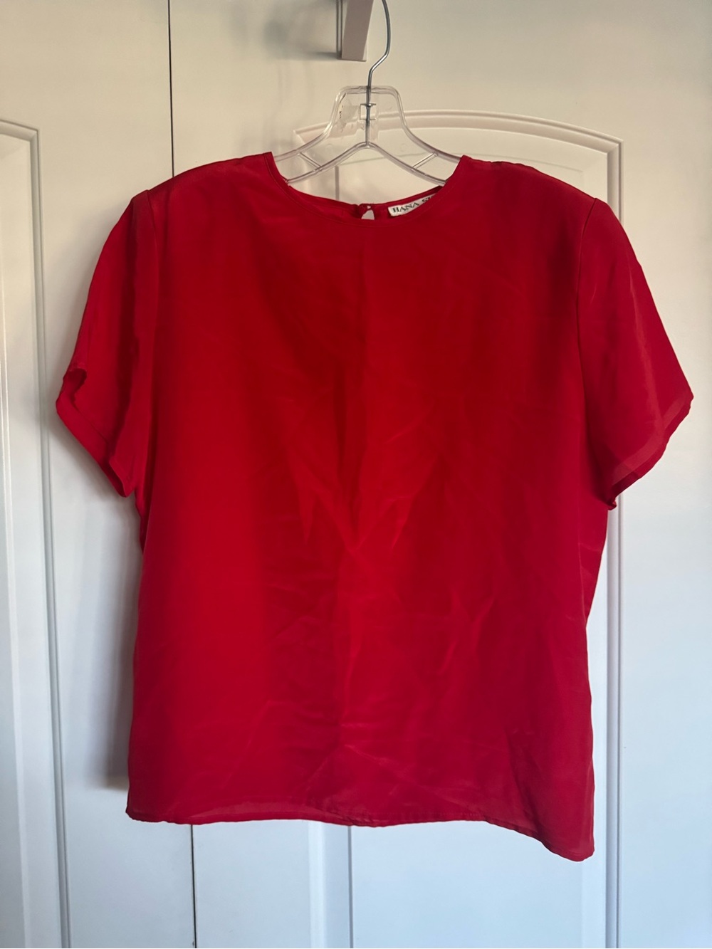 Vintage 80s Hana Sung Silk short-sleeve blouse top size L red